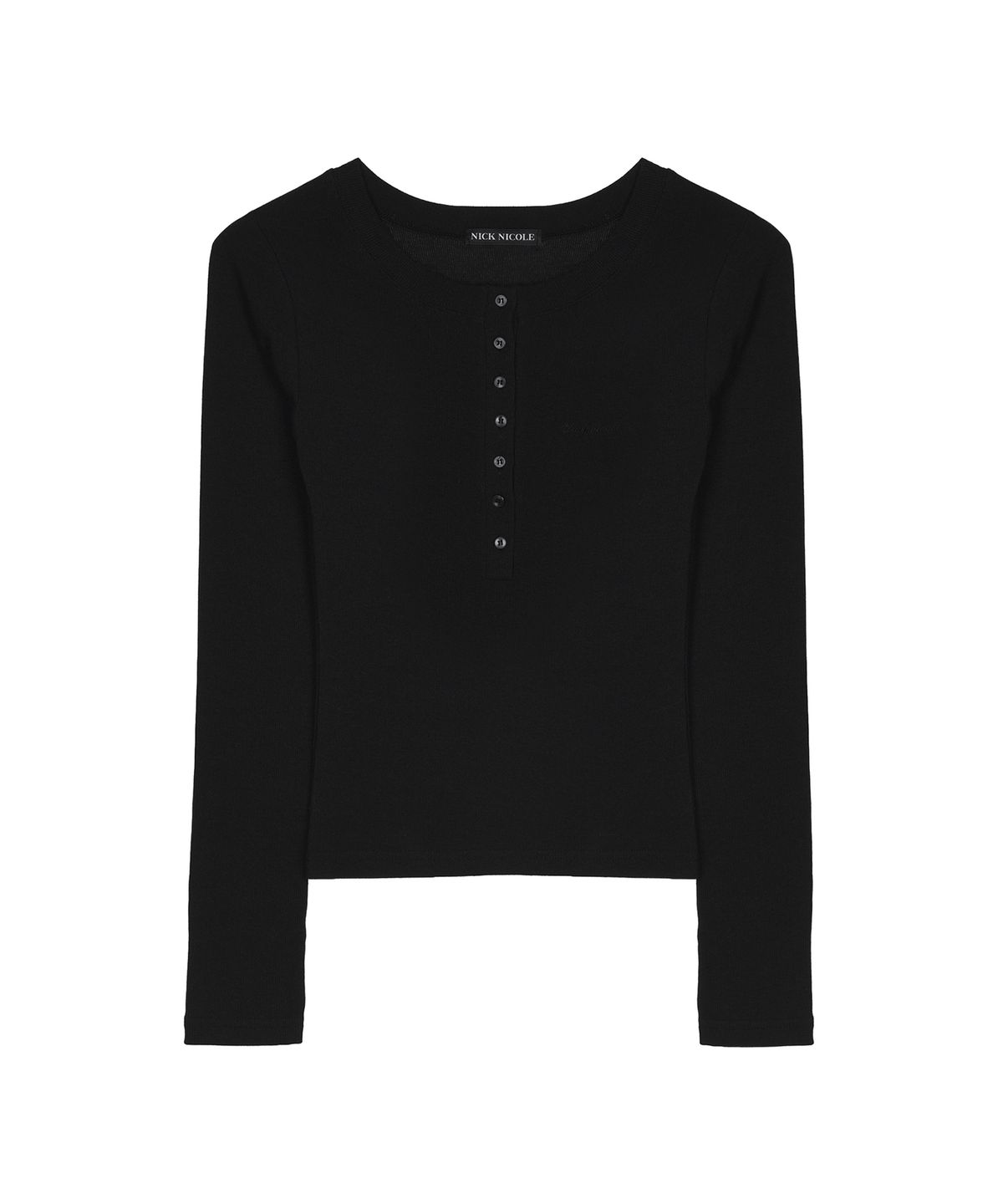 닉앤니콜(NICK&NICOLE) BUTTON HENLEY LONG SLEEVE TOP_BLACK