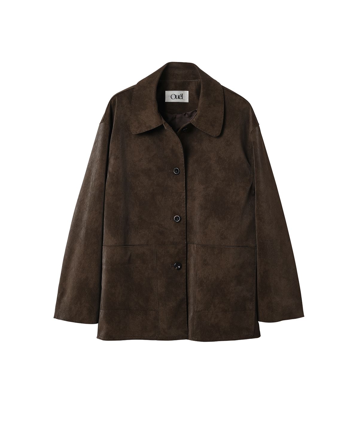 오앨(OUEL) STITCHED FAUX LEATHER JACKET_CHOCO BROWN