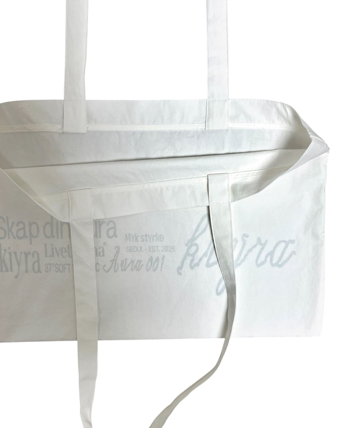 키라(KIYRA) Cotton Lettering Tote Bag [White]