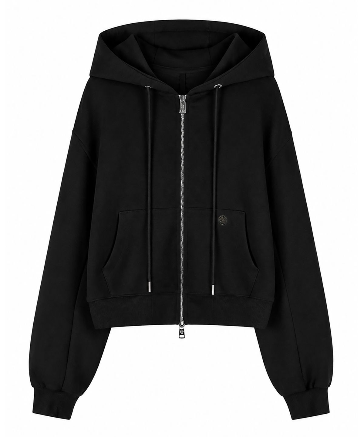 김미더영(GIMMETHEYOUNG) G_BACK SHIRRING HOOD ZIP-UP / BLACK