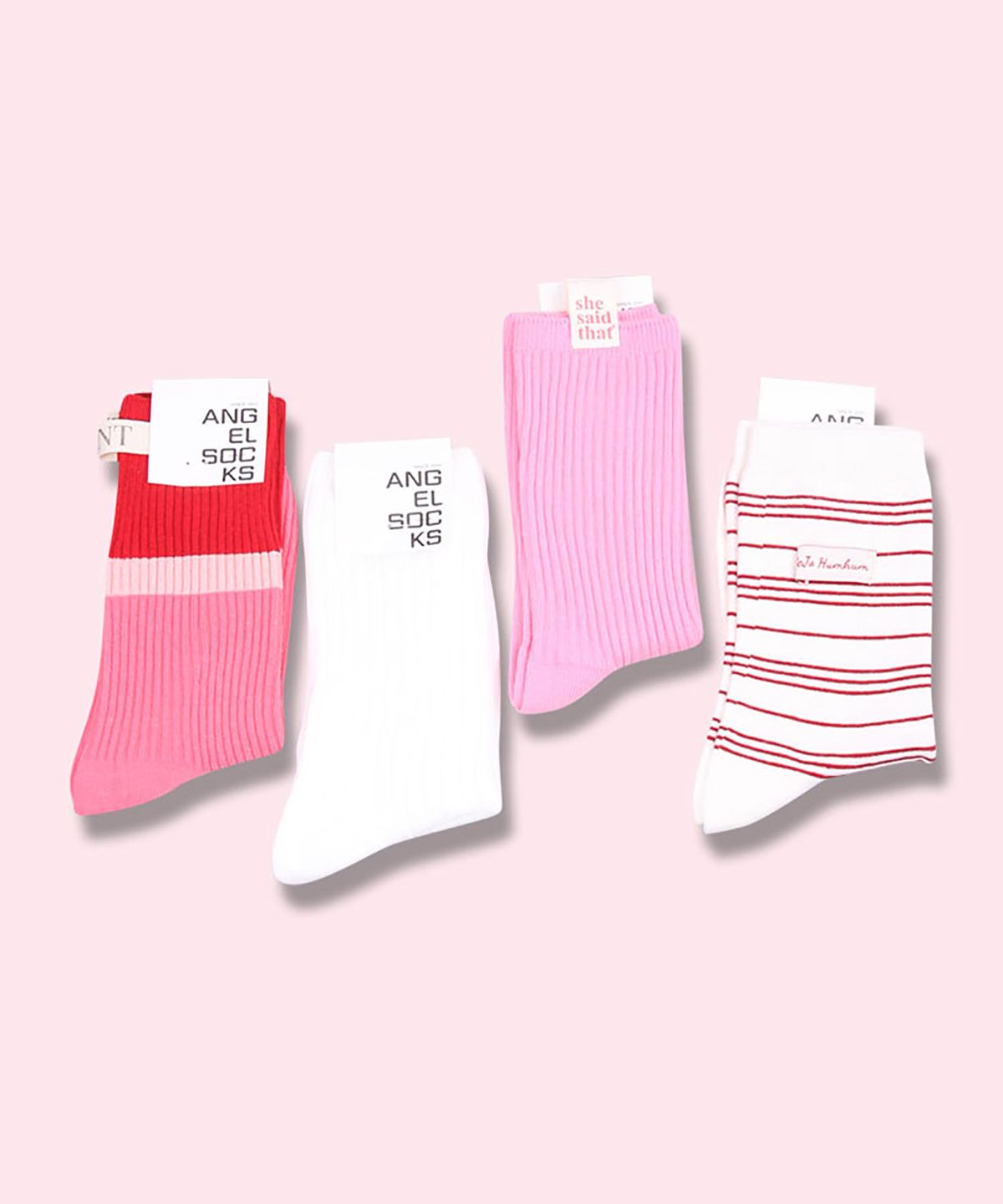 엔젤삭스(ANGEL SOCKS) 양말선물세트 006-라즈베리 핑크 스트라이프 화이트 면 패션 여자 양말