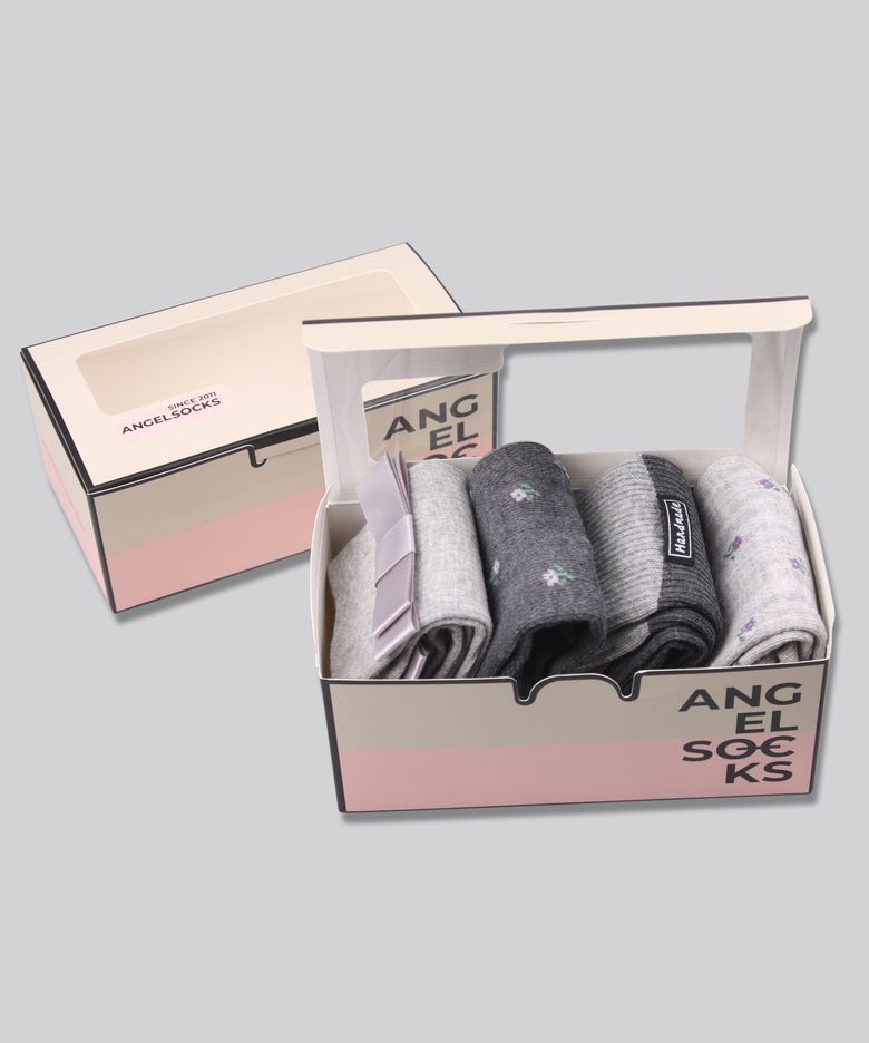 양말선물세트 006-흑임자 그레이 회색 여성 패션 리본 꽃 양말 SOCKS