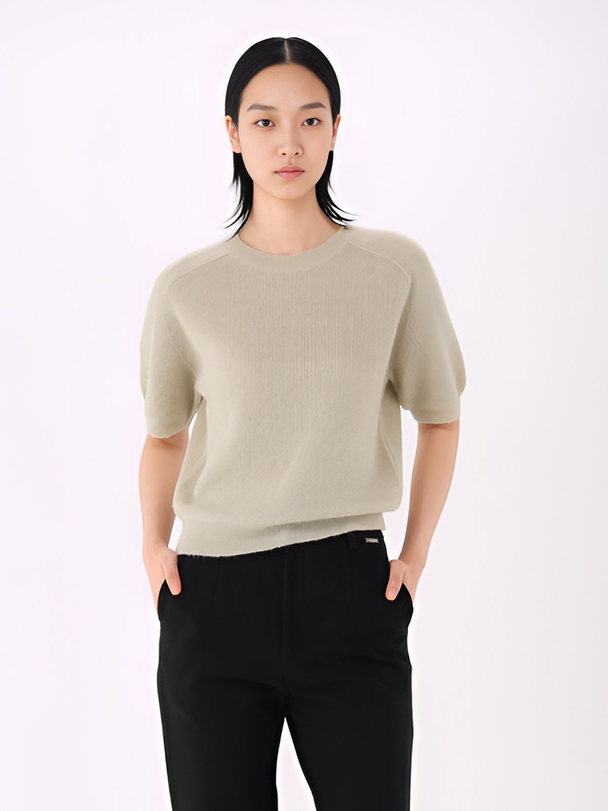 아쿠드(ACUD) Light Wool Half Sleeve Knit _Olive