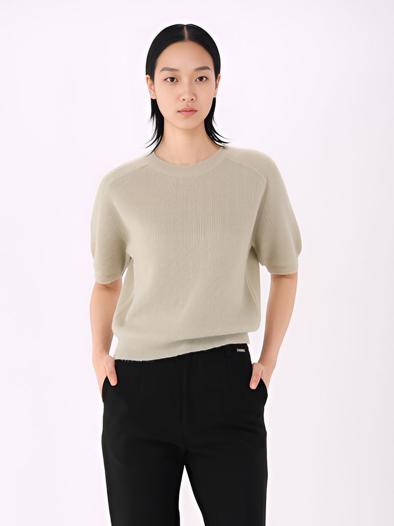 Light Wool Half Sleeve Knit _Olive