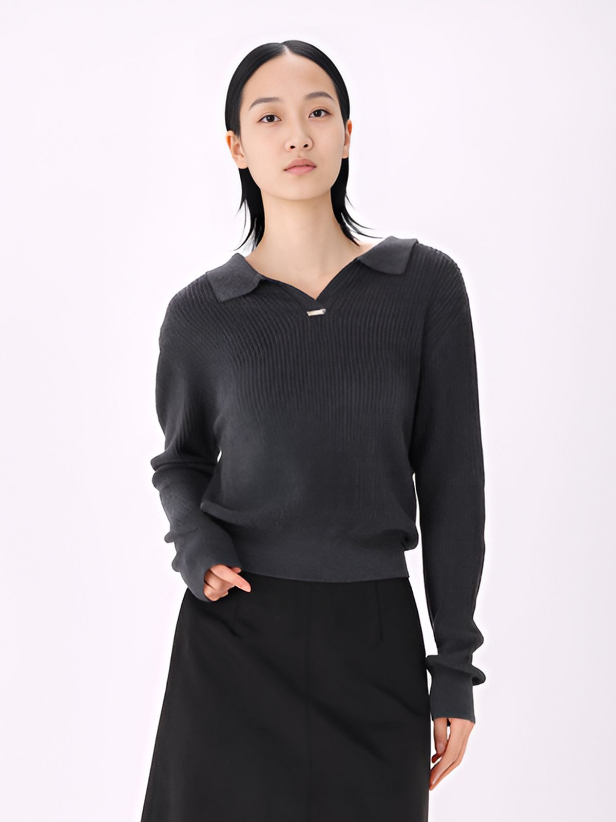 아쿠드(ACUD) Ribbed Wool Collar Knit _Grey