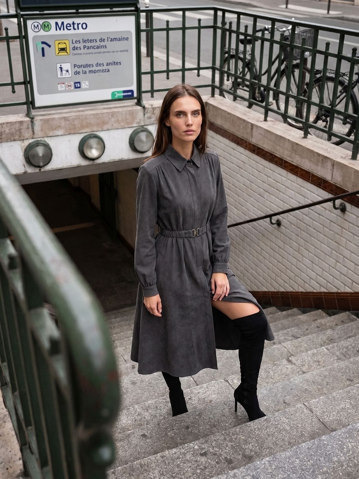 아쿠드(ACUD) Suede Shirt Dress _Navy