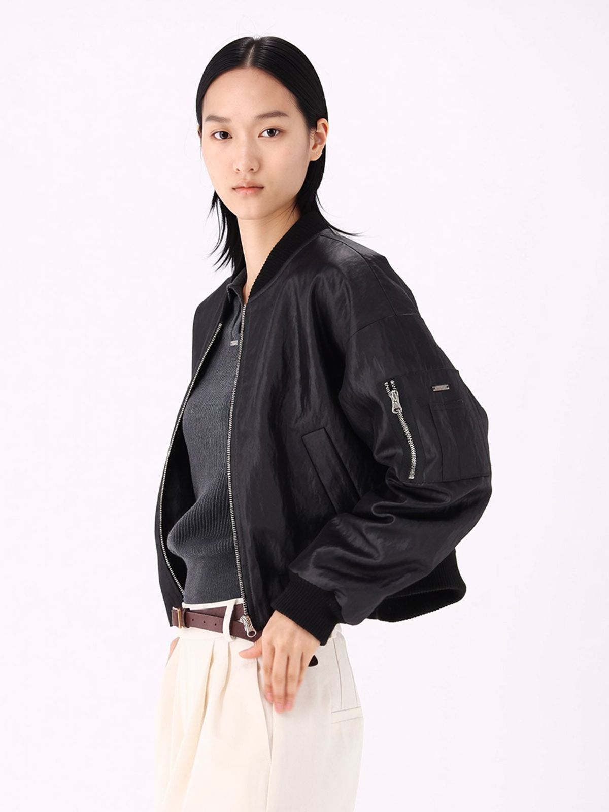 아쿠드(ACUD) Soft Gloss Bomber Jacket _Black
