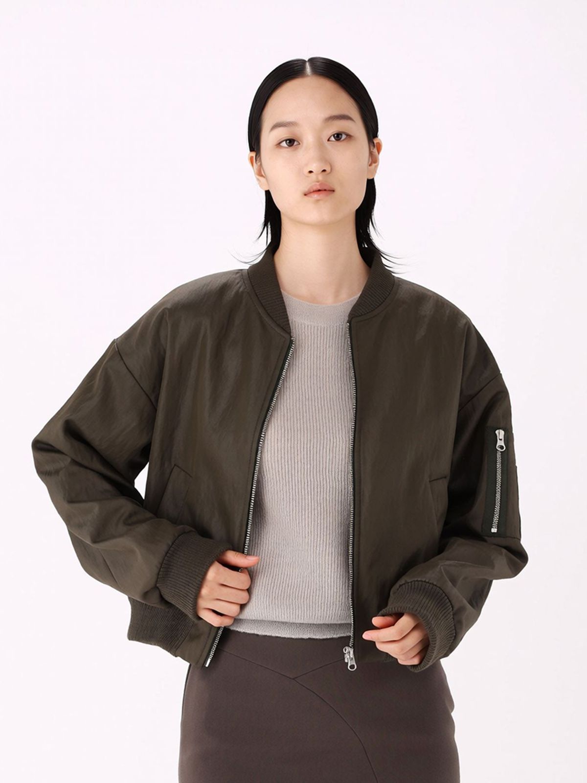 아쿠드(ACUD) Soft Gloss Bomber Jacket _KH.Grey