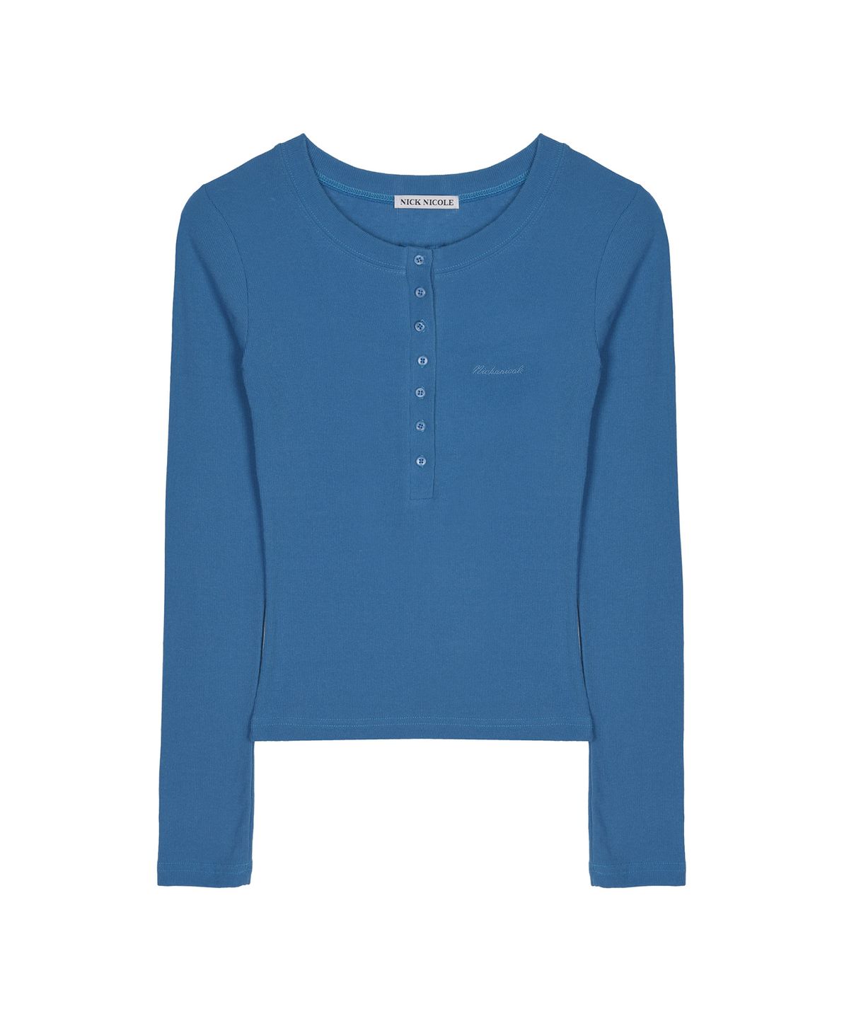 닉앤니콜(NICK&NICOLE) BUTTON HENLEY LONG SLEEVE TOP_BLUE