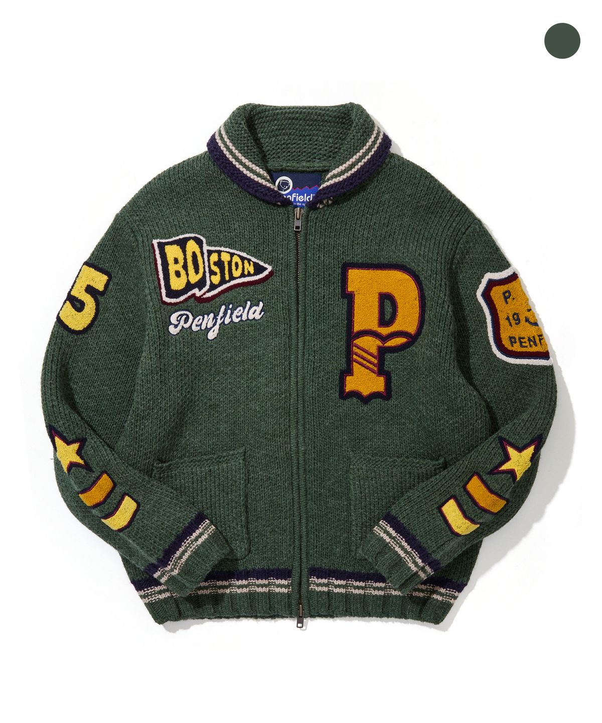 펜필드(PENFIELD) [PF]바시티 패치 코위찬 니트 집업_FS4NJ03U