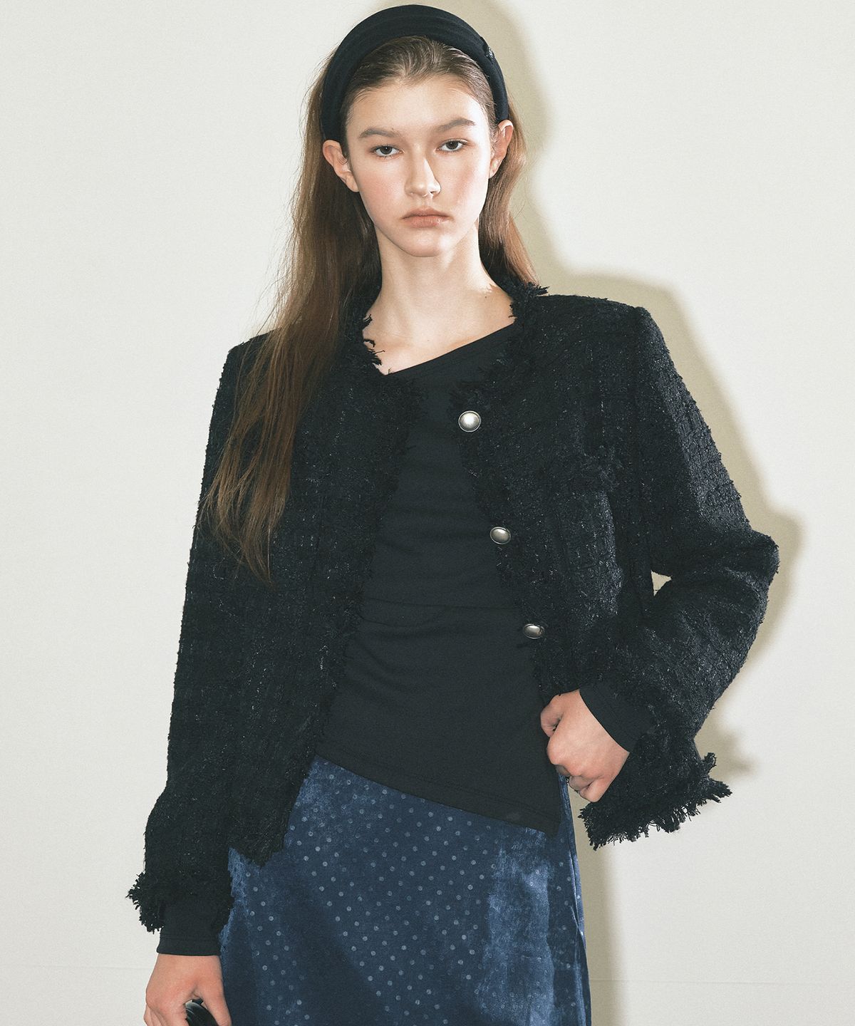 닉앤니콜(NICK&NICOLE) FRINGED TWEED JACKET_BLACK