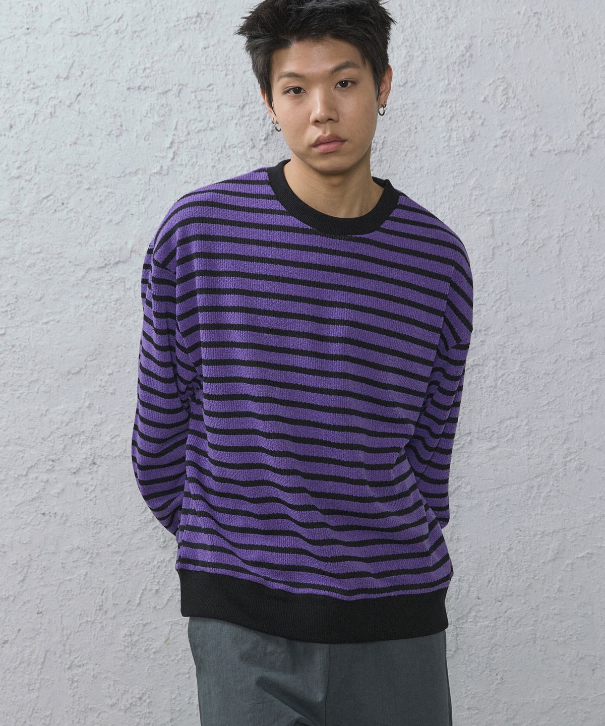 카멜워크(CAMEL WORK) 릴렉스 스트라이프 니트(퍼플)