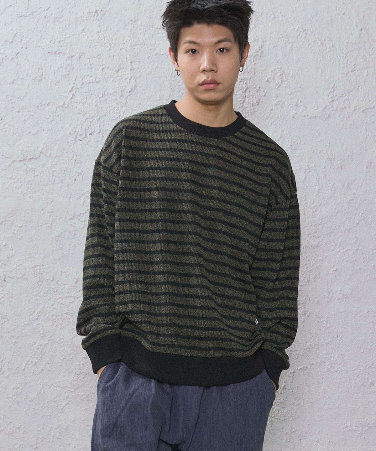 카멜워크(CAMEL WORK) 릴렉스 스트라이프 니트(그린)