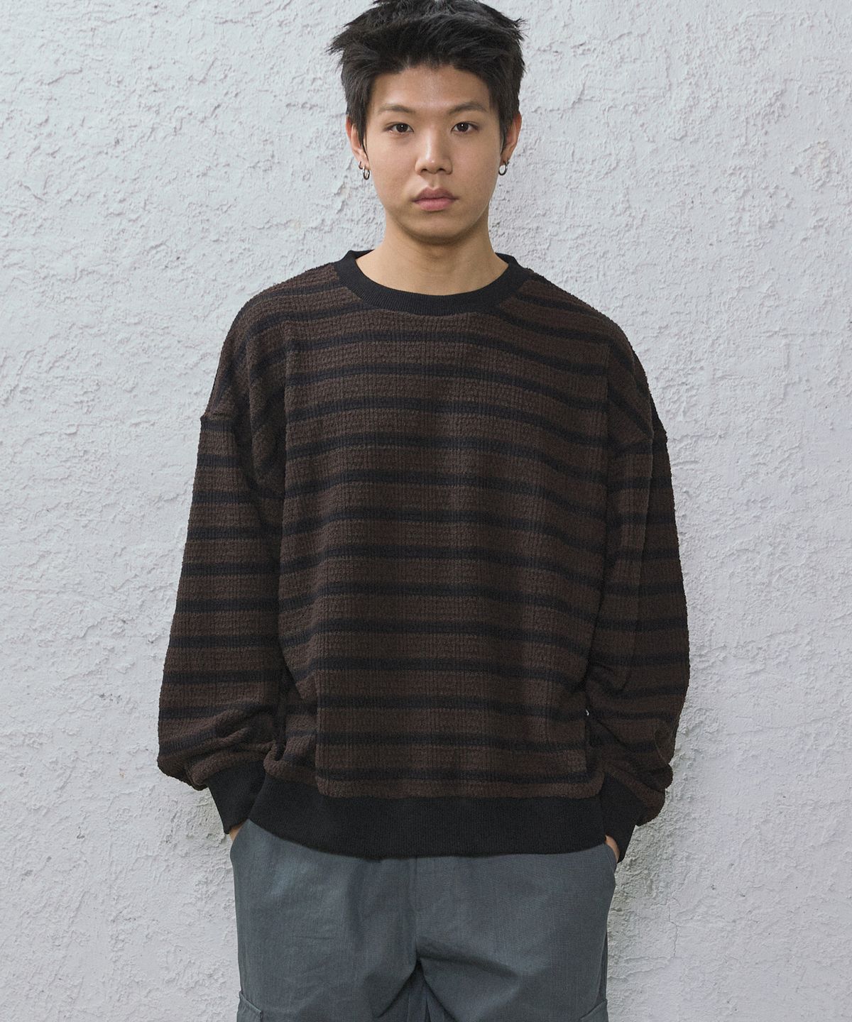 카멜워크(CAMEL WORK) 부클 스트라이프 니트(브라운)
