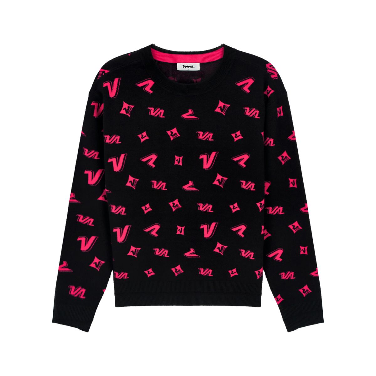 볼빅 골프웨어(VOLVIK GOLFWEAR) 여성 여성 로고 패턴 라운드 풀오버 VLKTQ903_BK