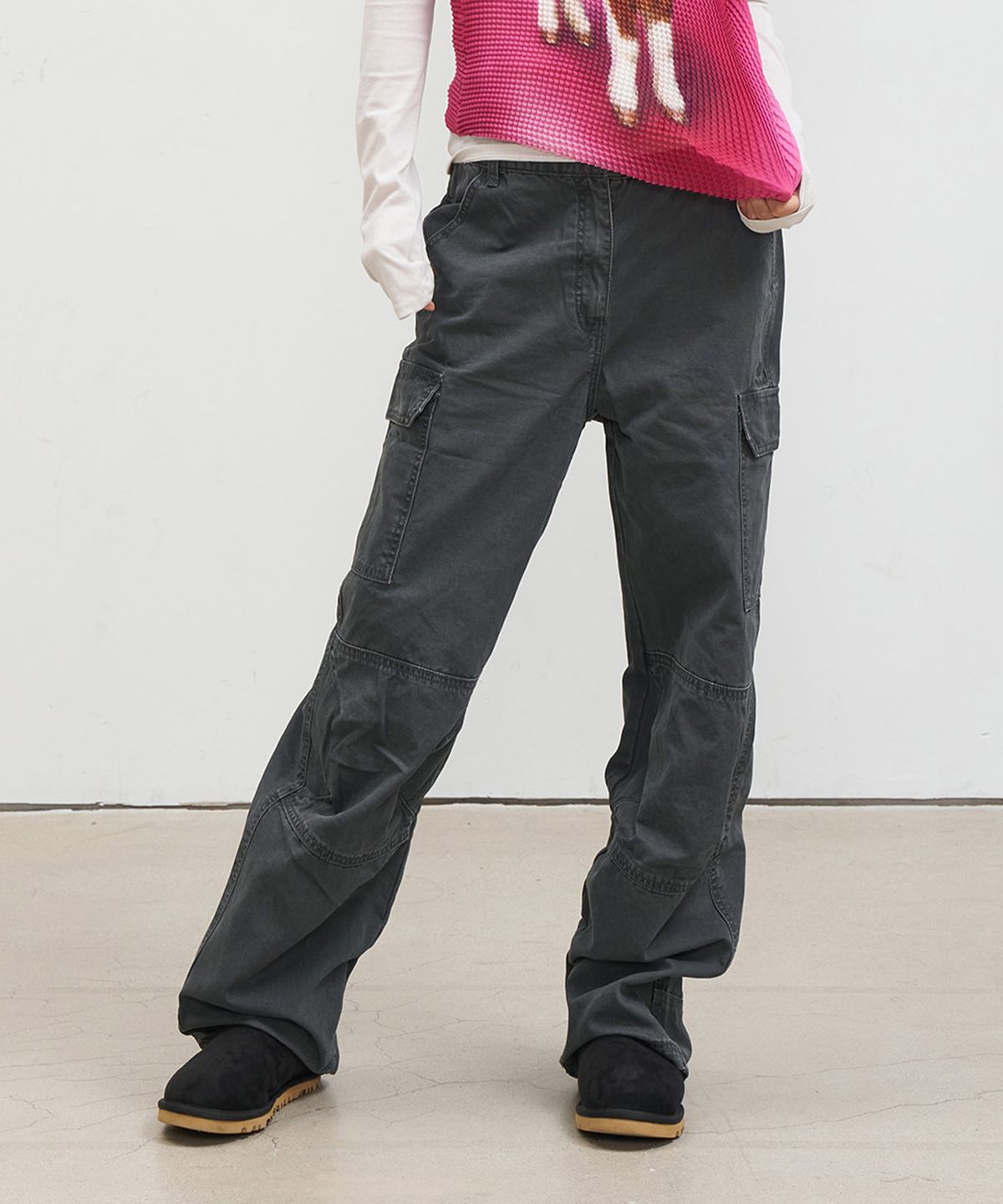 다이닛(DEINET) VINTAGE WASHED CARGO PANTS IN CHARCOAL