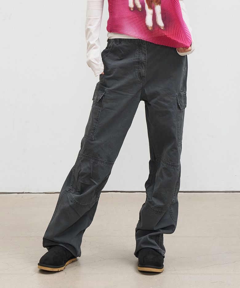 VINTAGE WASHED CARGO PANTS IN CHARCOAL