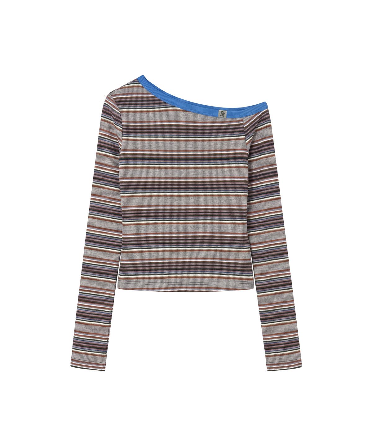 파시온(PASION) 로잘리 오픈 숄더 스트라이프 티_블루 Rosalie Open Shoulder Stripe Tee_Blue