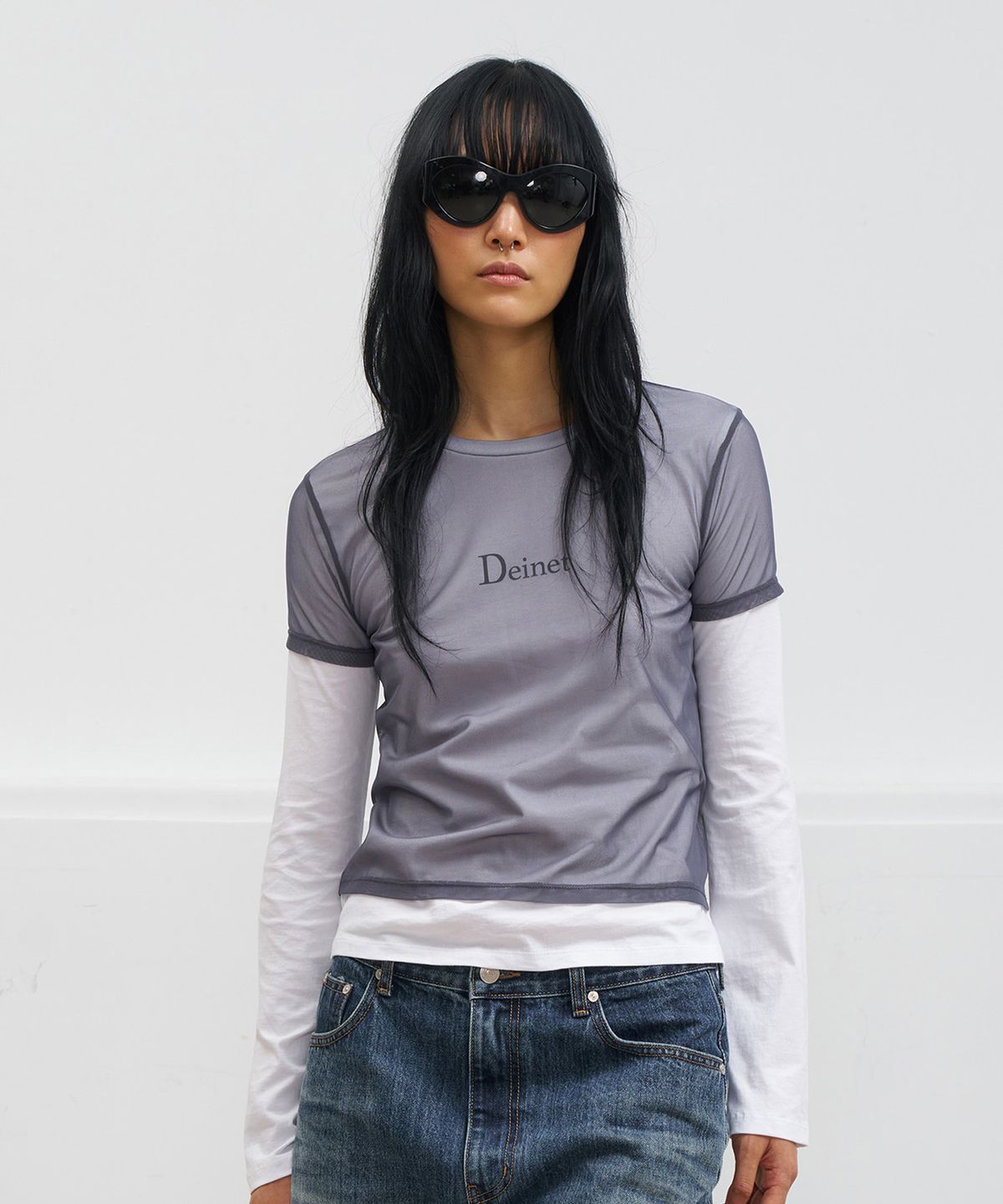다이닛(DEINET) SEE-THROUGH LAYERED LONG SLEEVE IN GREY