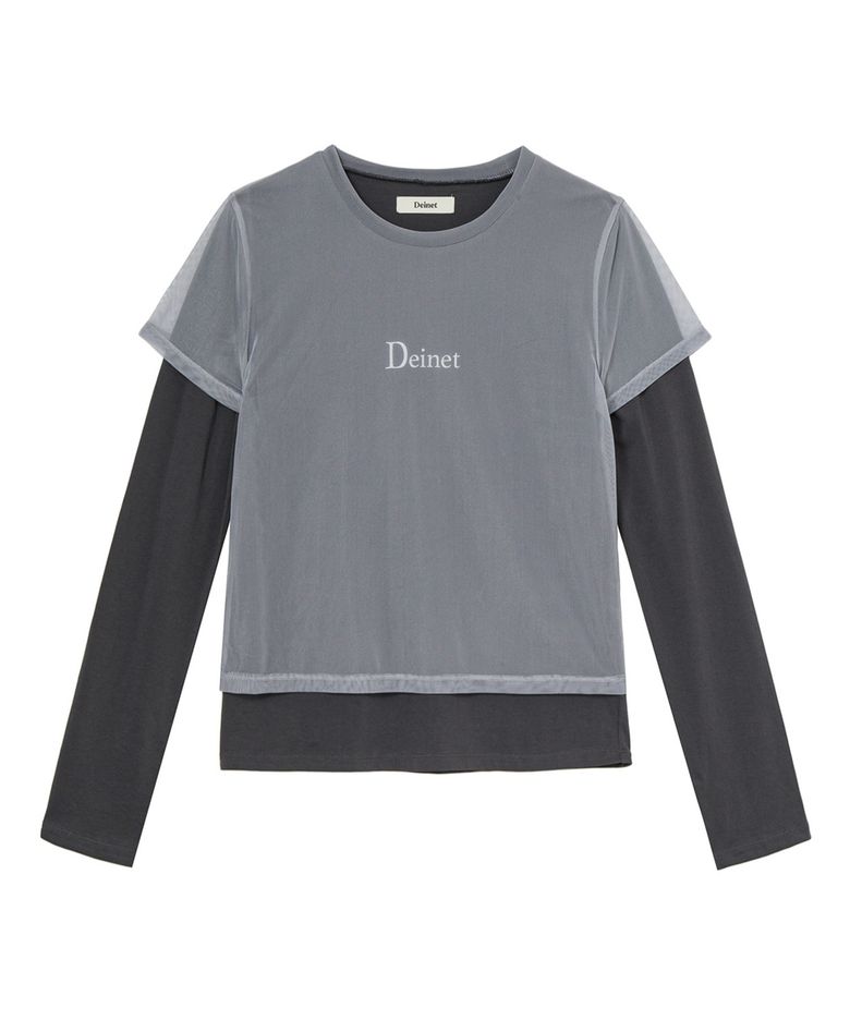 SEE-THROUGH LAYERED LONG SLEEVE IN CHARCOAL
