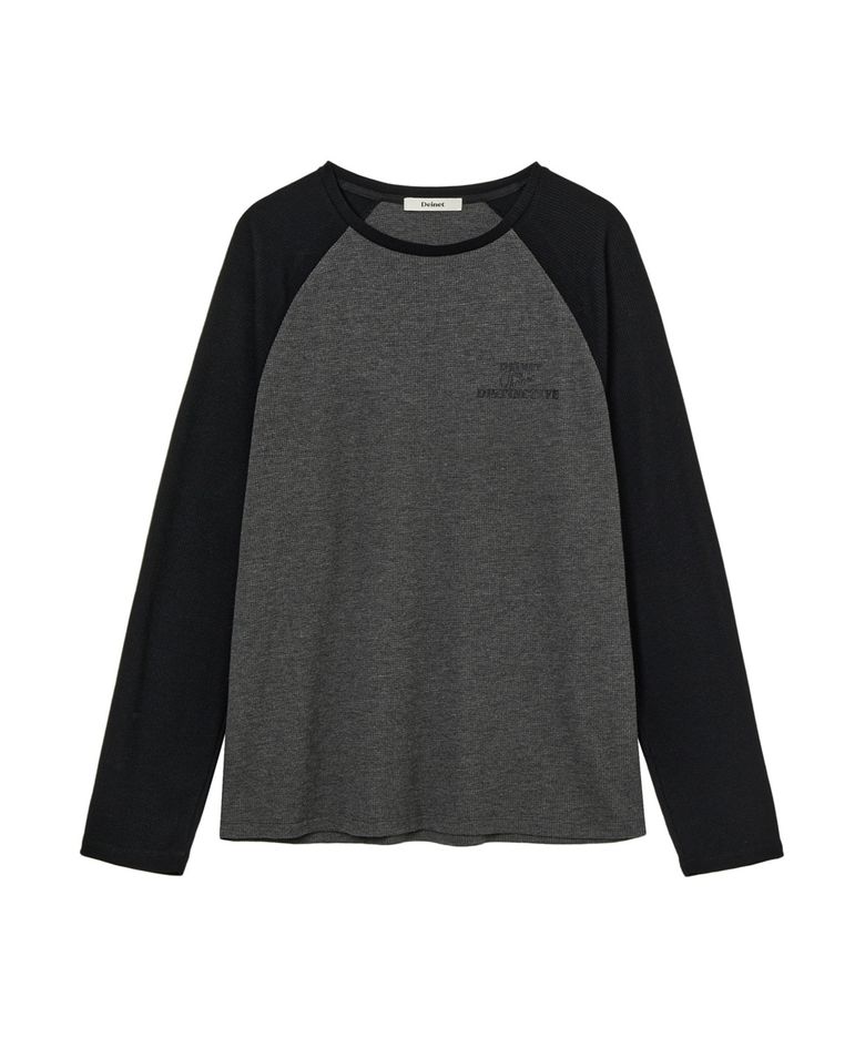 WAFFLE RAGLAN LONG SLEEVE IN CHARCOAL