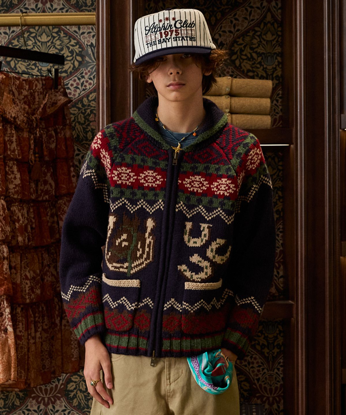 펜필드(PENFIELD) [PF]빈티지 노르딕 웨스턴 코위찬 니트 집업_주니어_FS4NJ01K