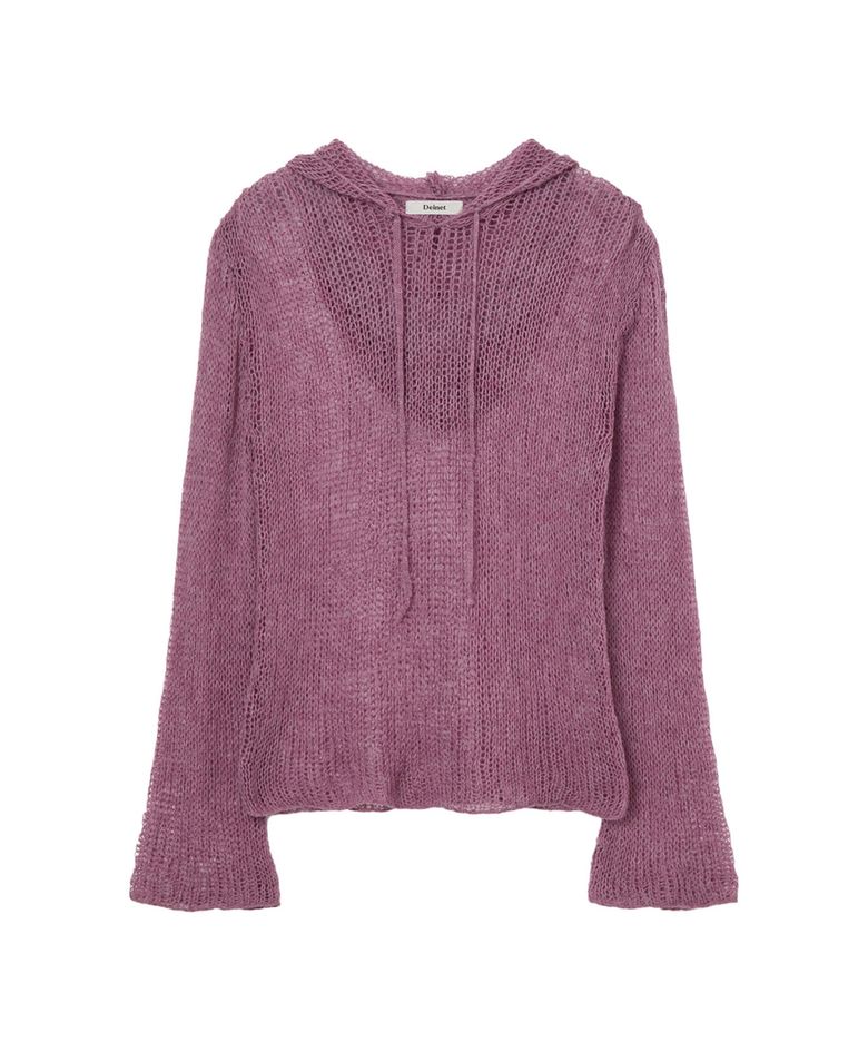 LOOSE MESH KNIT HOODIE IN PURPLE