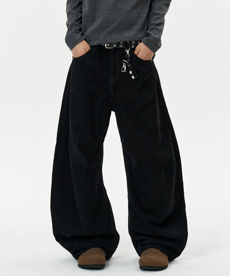 Rivet Slit Curved Pants - black