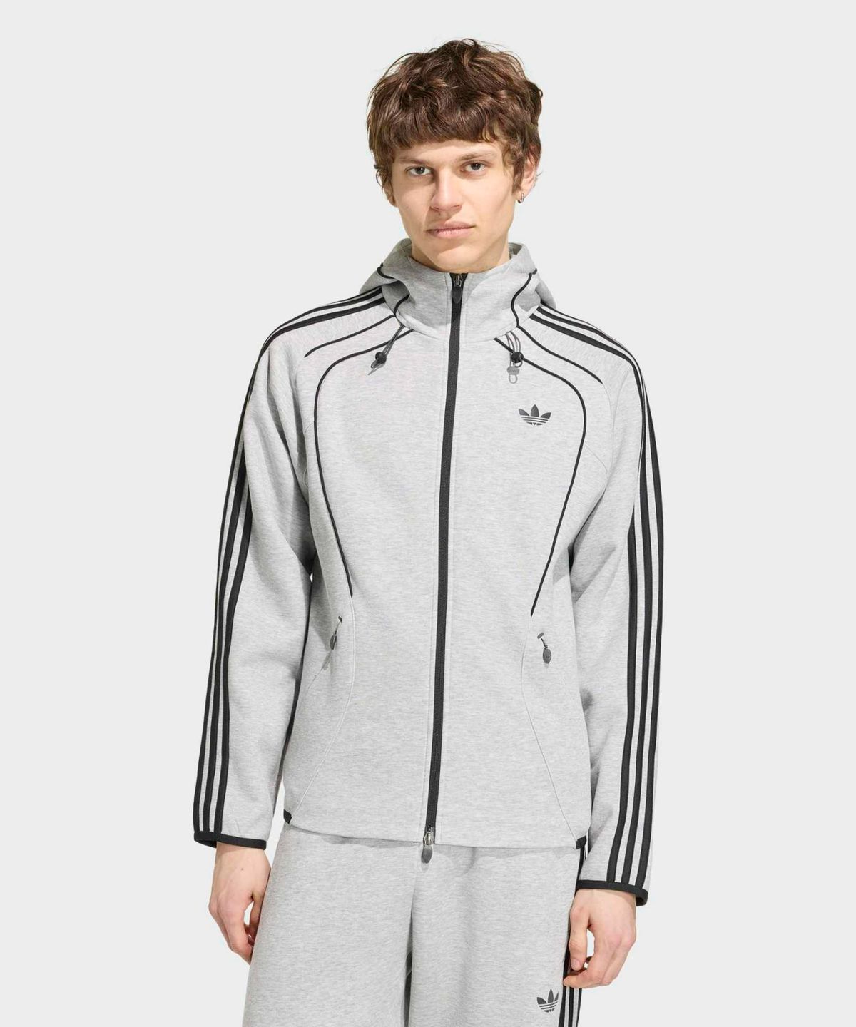 아디다스(ADIDAS) 스페이서 팀가이스트 26 커트라인 풀 지퍼 후디 - 미디엄그레이헤더 / KR7070