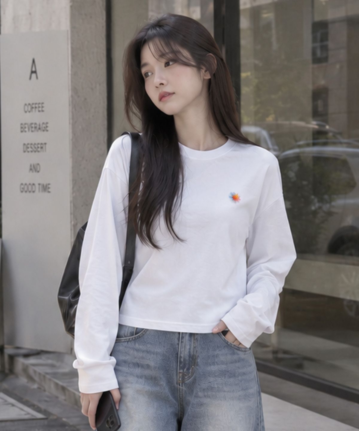 페이드(PEID) PD 스몰데이지 세미크롭 긴팔티 3Color