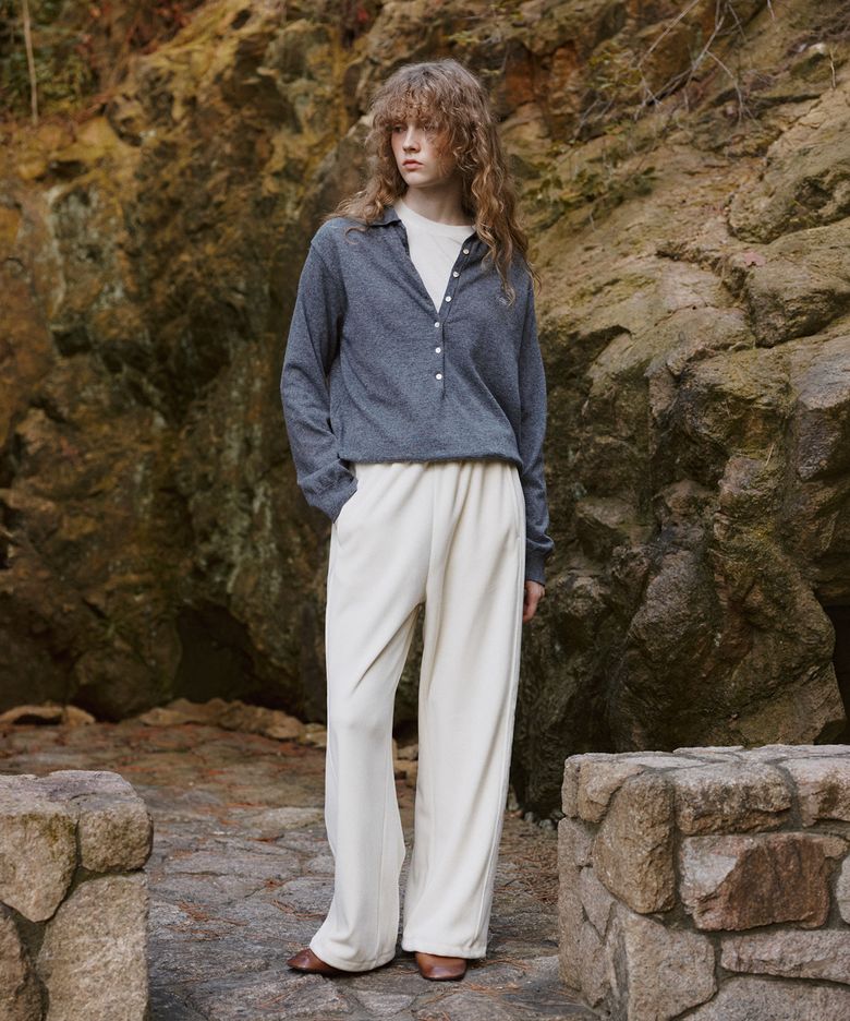 Corduroy string wide pants [KNFW07PT04]_Ivory