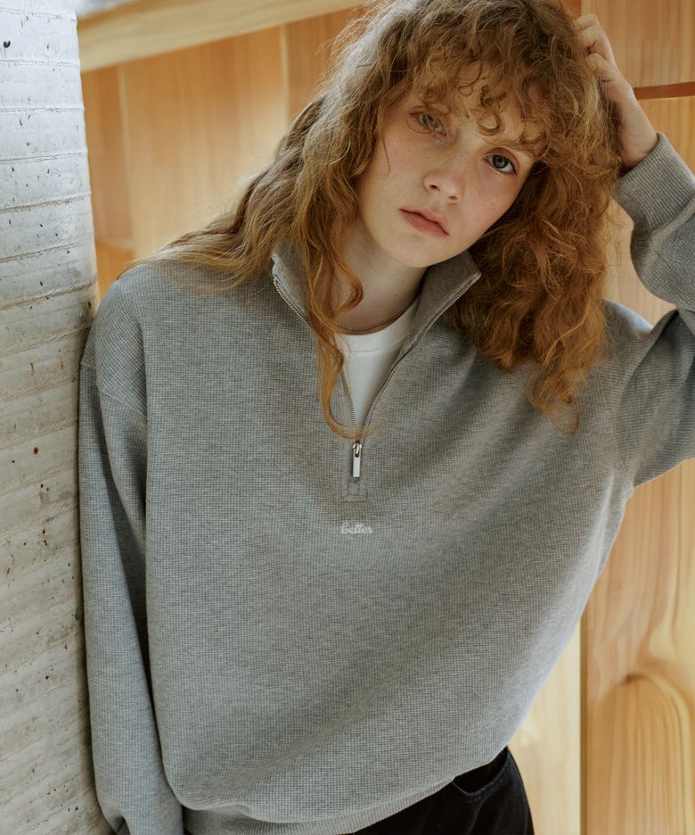 Waffle half zip-up [KNFW07TS05]_Melange gray