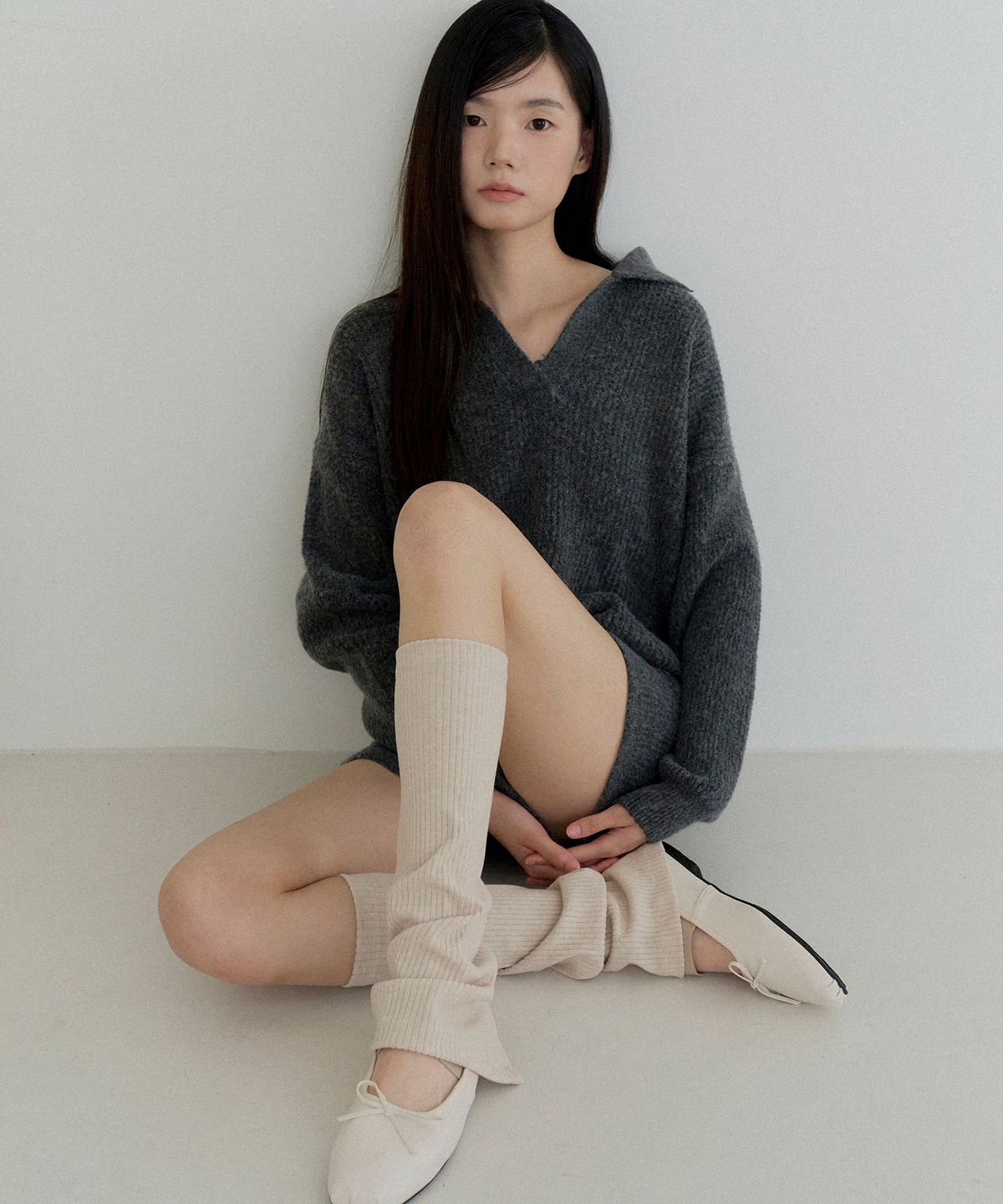 민씨오(MINCO) 와이드 골지 슬릿 레그워머 (beige)