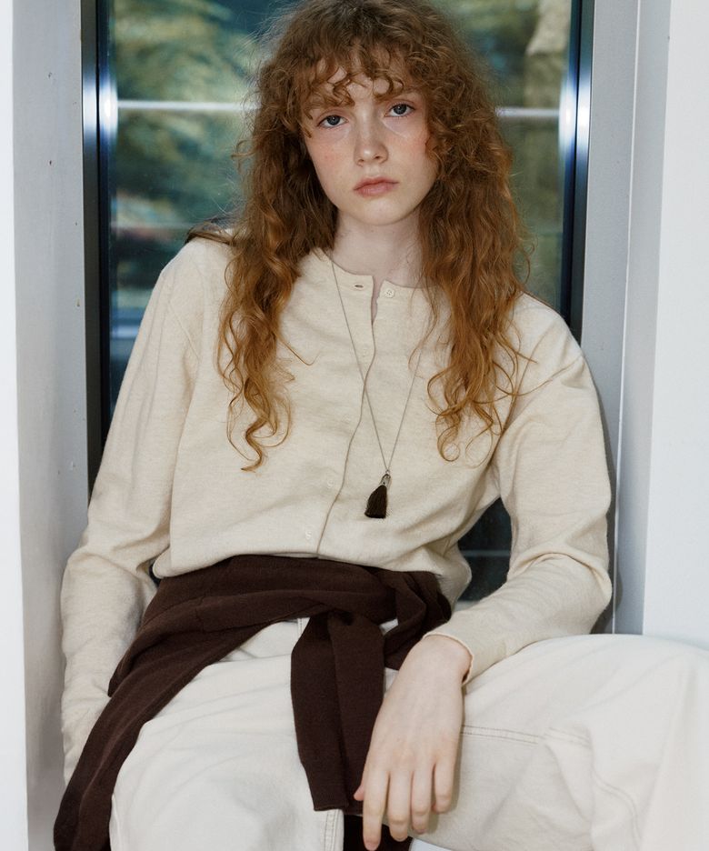Easy-care round knit cardigan [KNFW07CD01]_Oatmeal