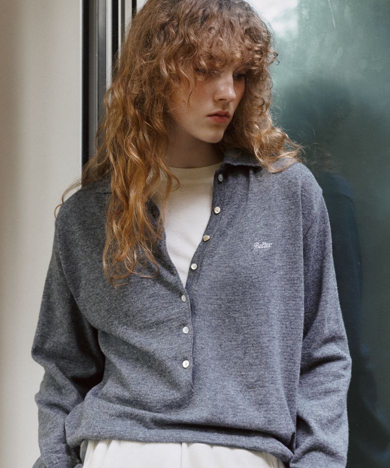 Button collar wool knit [KNFW07KN07]_Gray
