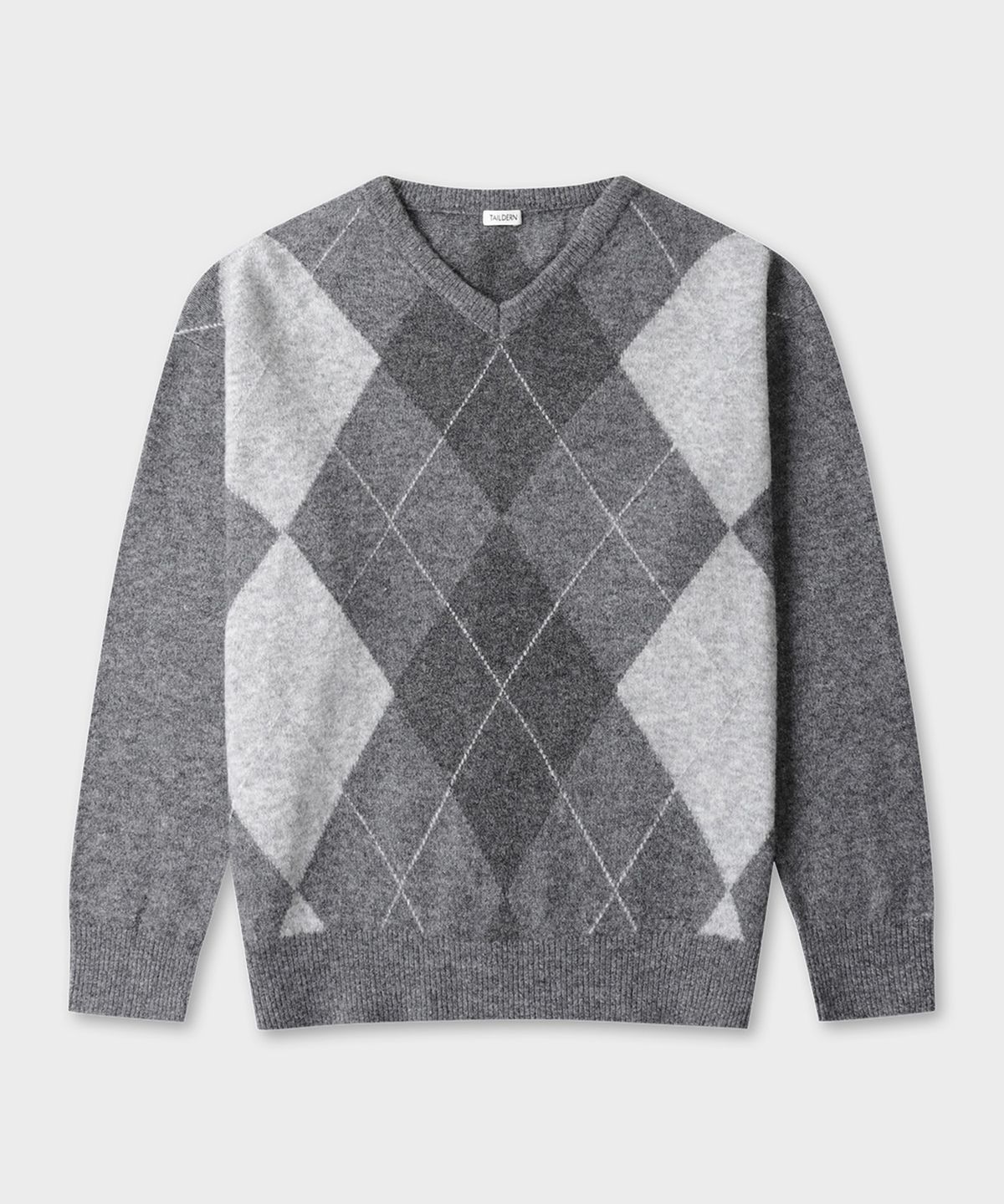 테일던(TAILDERN) Reilly Hairy Argyle V-neck Sweater Grey