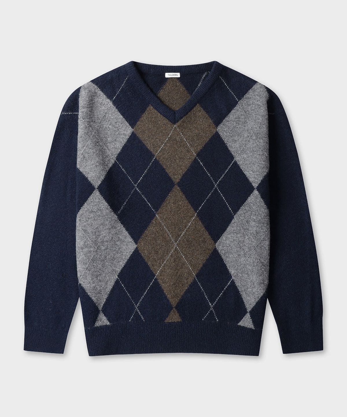 테일던(TAILDERN) Reilly Hairy Argyle V-neck Sweater Navy