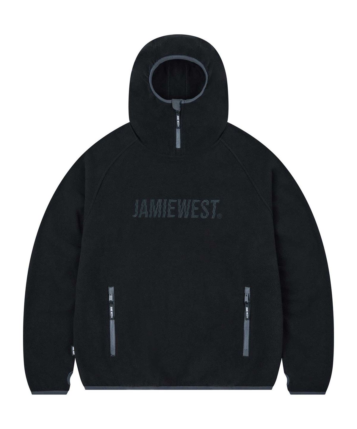 제이미웨스트(JAMIE WEST) 플리스 하이넥 하프집업 후드 (블랙)