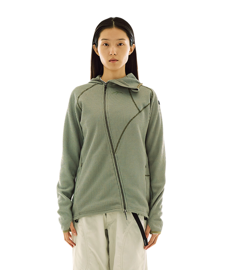 Waffle Warmer Hoodie Zip Up (Khaki Color) -Women-