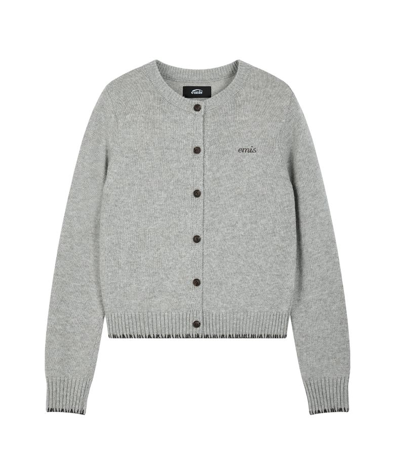 (W) BLANKET STITCH CARDIGAN-LIGHT GRAY