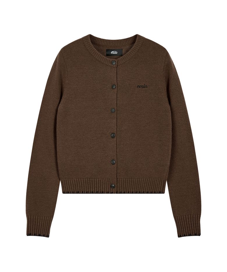 (W) BLANKET STITCH CARDIGAN-BROWN