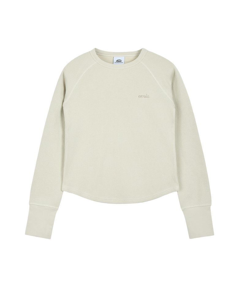 (W) WAFFLE RAGLAN LS T-SHIRT-BEIGE