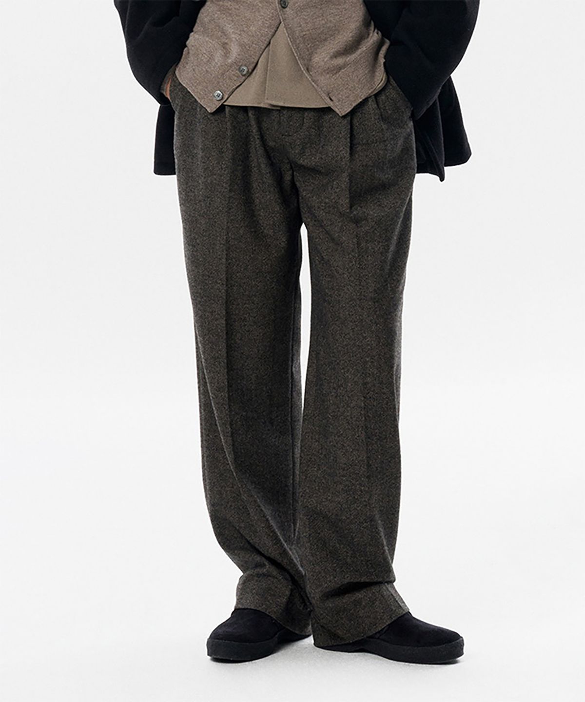 테일던(TAILDERN) Marty Wide Trousers Wool Blended Brown