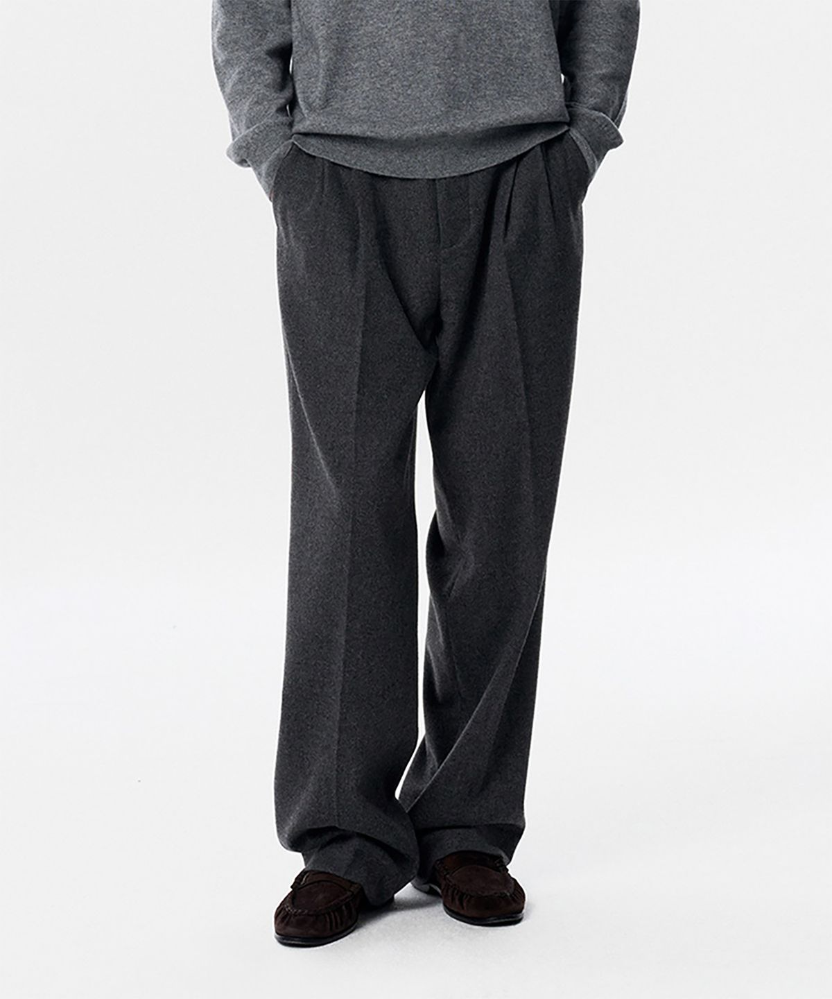 테일던(TAILDERN) Marty Wide Trousers Wool Blended Charcoal