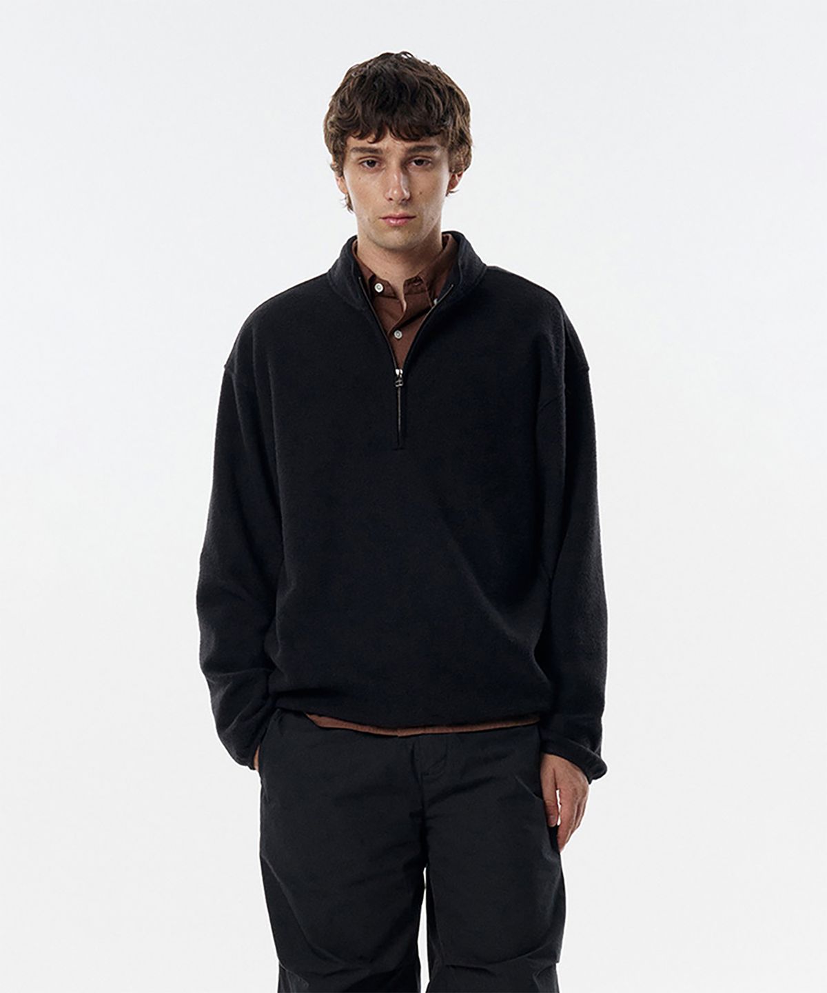 테일던(TAILDERN) Light Fleece Quarter zip shirts Black