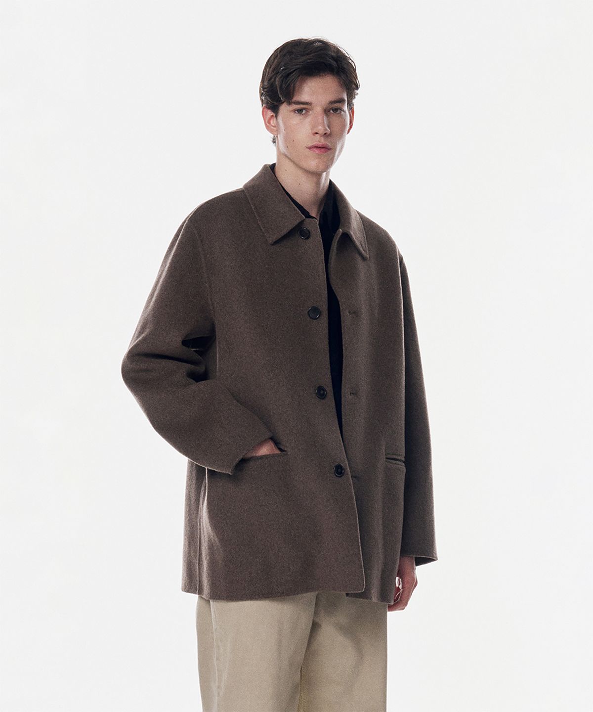 테일던(TAILDERN) Sander Wool Cash Handmade Half Coat Cocoa