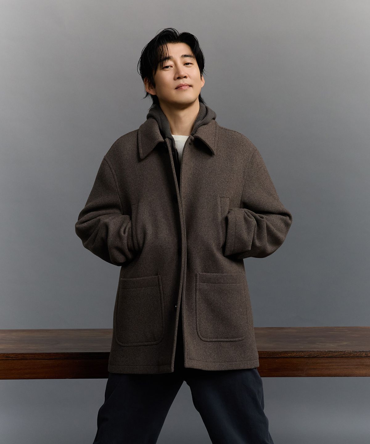 테일던(TAILDERN) Garrel Wool Blend Half Coat Dark Khaki