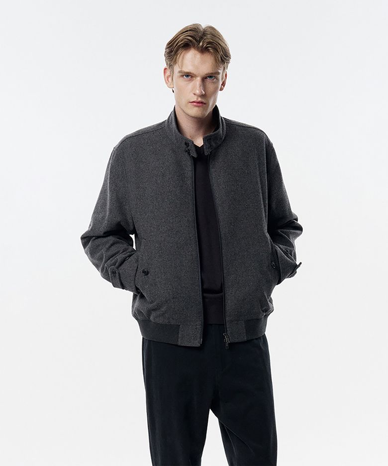 McQueen Wool Harrington Jacket Charcoal