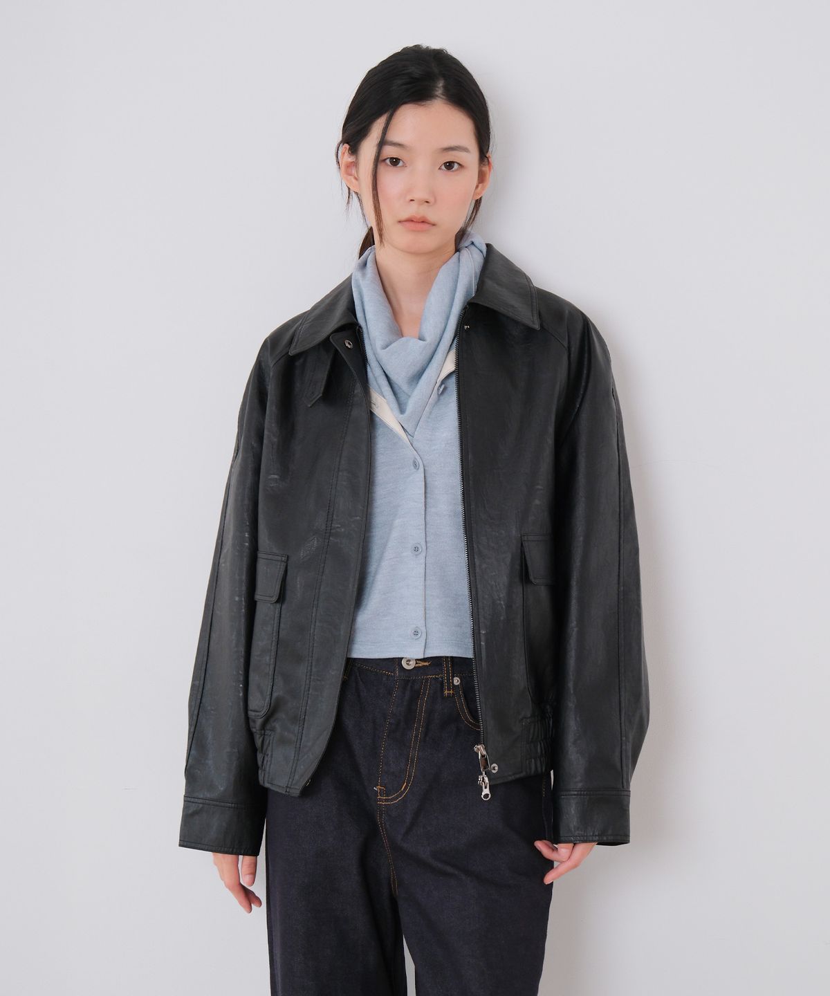 모의(MOUI) Faux leather blouson (BLACK)