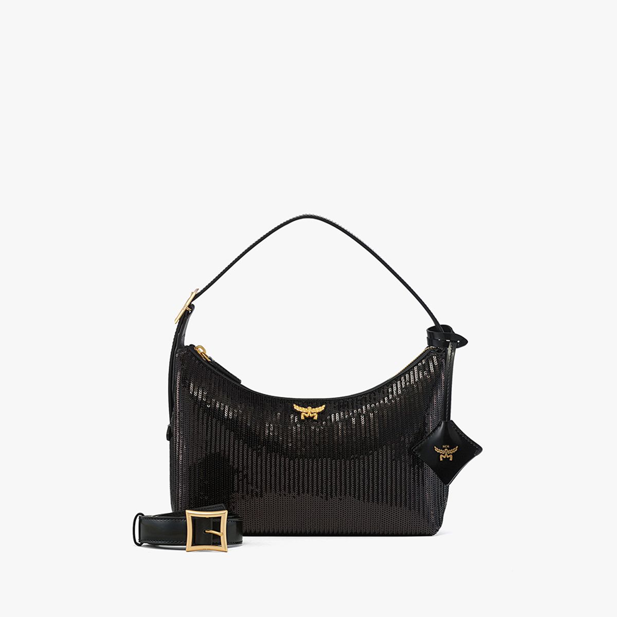 엠씨엠(MCM) Aren 시퀸 램스킨 호보 MWHFSTA01BK001